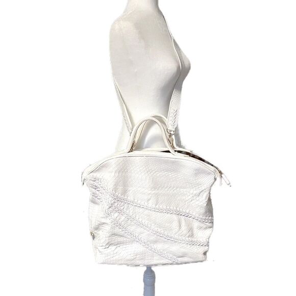 Zagliani White Python Satchel with Removable Crossbody Strap Large Braided Italy - Picture 1 of 16